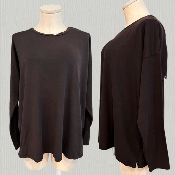 EILEEN FISHER brown jersey generous fit crew long sleeve top - Picture 1 of 14